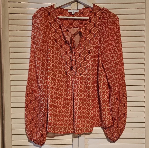 Maison d'Amelie Paris Blouse 👚 Linen Blend Floral Top Sz small. C23 - Picture 3 of 5